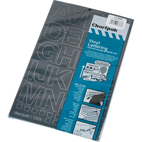 Chartpak Press-On Vinyl Uppercase Letters/Numbers, Black, 1-1/2 High, Helvetica (CHA01040)