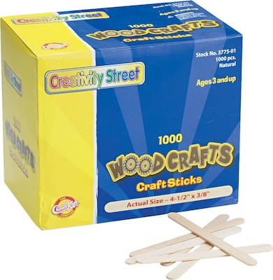 Chenille Kraft Company Natural Wood Craft Sticks, Regular Size, Natural, 4 1/2" x 3/8", 1,000/Bx