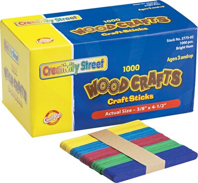 Creativity Street Company Colored Wood Sticks, (Popsicle) Size, Assorted, 4.5 x.38, 1,000/Bx