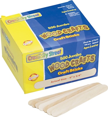 Chenille Kraft Company Natural Wood Craft Sticks; Natural, Jumbo Size, 6 x 3/4, 500/Bx