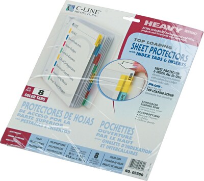 C-Line Heavyweight Sheet Protectors, 11 x 8-1/2, Assorted Colors, 8 Tab Set (05580)