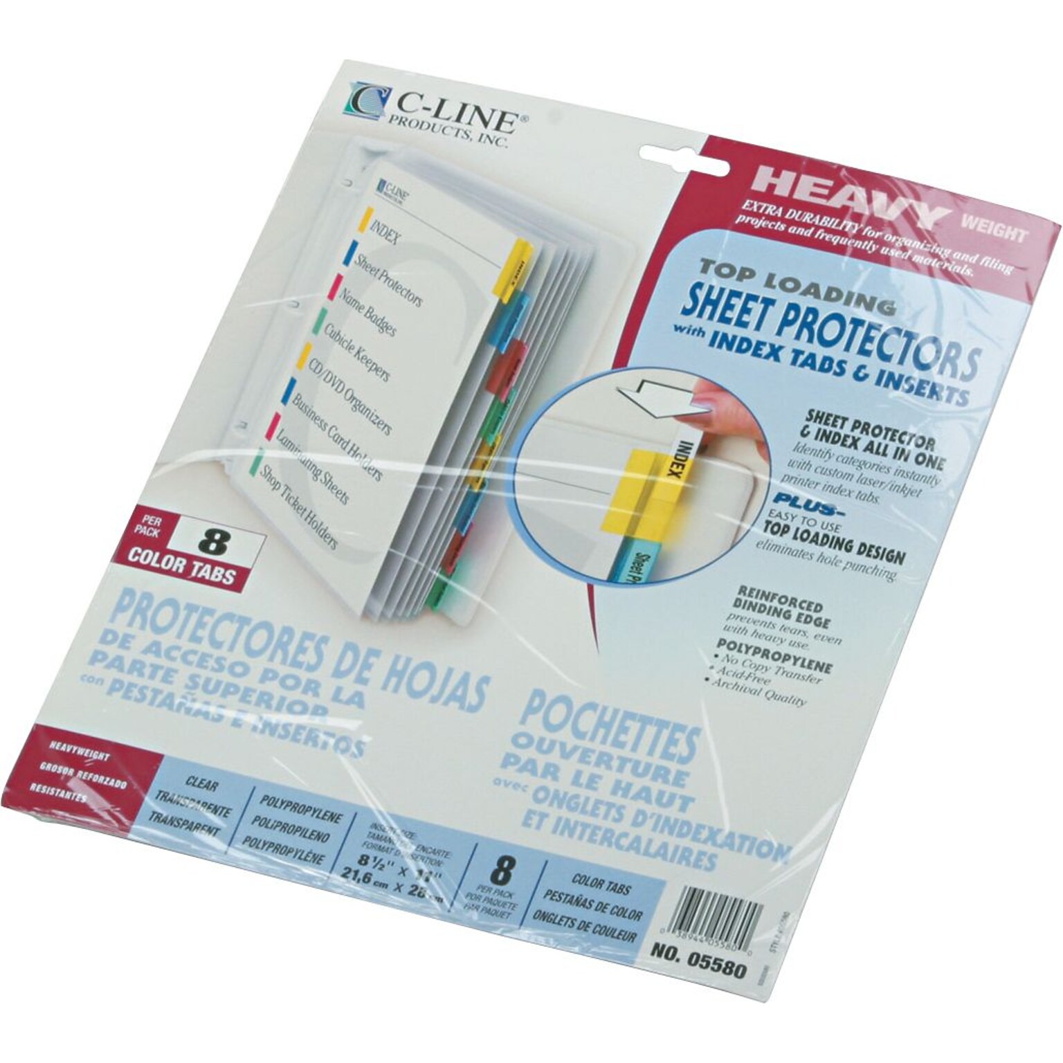 C-Line Heavyweight Sheet Protectors, 11 x 8-1/2, Assorted Colors, 8 Tab Set (05580)