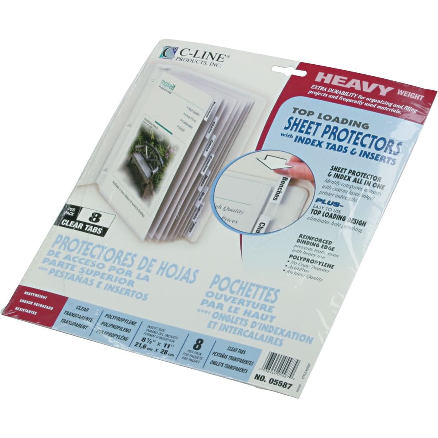 C-Line Top Load Sheet Protector, 11 x 8-1/2, Clear, 8 Tab Set (CLI05587)