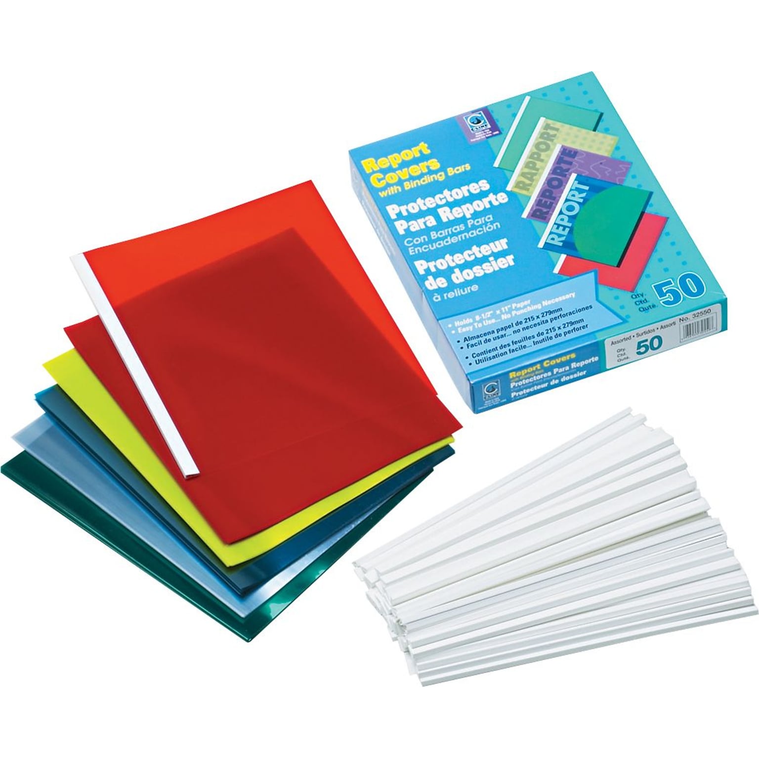 C-Line No-Punch Report Covers for 8 1/2 x 11 Sheets, Assorted Colors, 50/Bx (CLI32550)