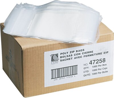 5 x 8 Reclosable Poly Bags, 2 Mil, Clear, 1000/Carton (47258)