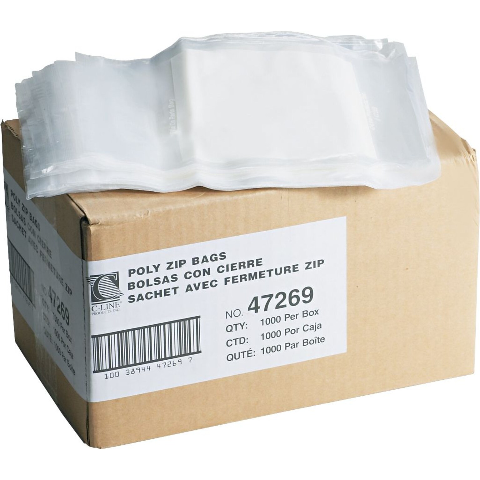 C-Line 6 x 9 Reclosable Poly Bags, 2 Mil, Clear/White, 1000/Carton (47269)