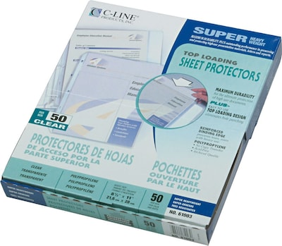 C-Line Top Load Sheet Protector, Super Heavyweight, Clear, 11 x 8 1/2, 50/Bx (61003)