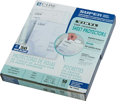 C-Line Sheet Protector, Vinyl, Super-Heavyweight, Non-Glare, 8-1/2 x 11, Clear, 50/Box (CLI61018)