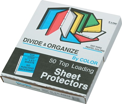 C-Line Colored Heavyweight Sheet Protectors, Assorted, 8-1/2 x 11, 50/Box (62010)