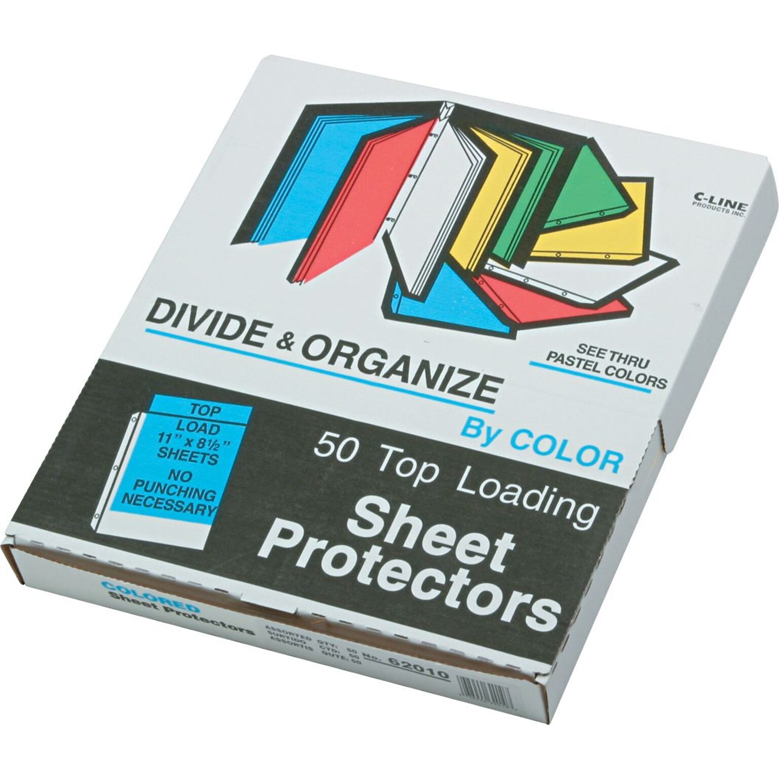 C-Line Colored Heavyweight Sheet Protectors, Assorted, 8-1/2 x 11, 50/Box (62010)