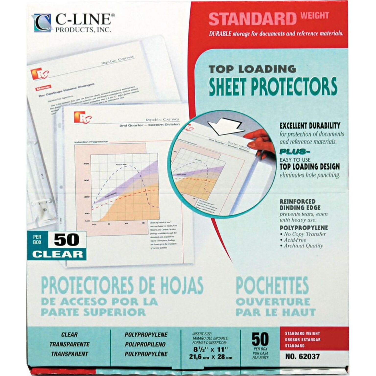 C-Line Standard Weight Sheet Protector, 11 x 8-1/2, Clear, 250/Count (62037)