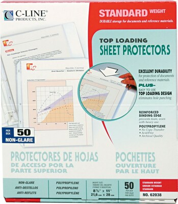 C-Line Standard Weight Sheet Protectors, 8-1/2 x 11, Clear, 50/Box (62038)