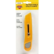 Cosco® Plastic/Steel Retractable Blade Utility Knife With Snap Closure, Yellow