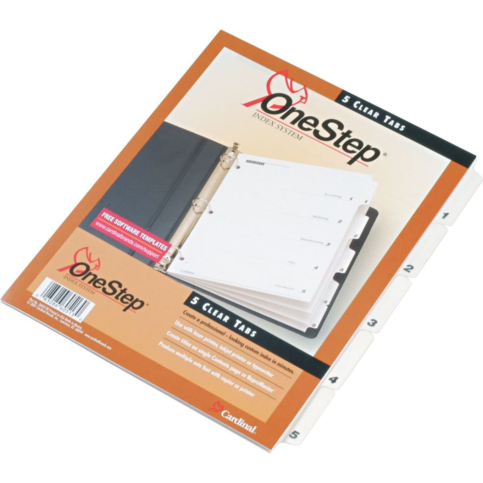 Cardinal® OneStep® Printable Table of Contents and Dividers, 5-Tab, White, 1/St