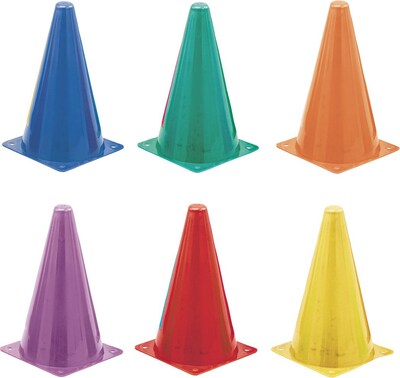 Indoor/Outdoor Flexible Vinyl Cone Set, 9, 6 Assorted Color Cones per Set