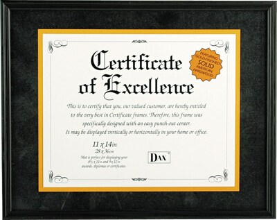 Dax Document/Certificate Frame with Mat, 11 x 14, Black Hardwood, AZRDAX1511TB