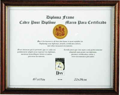 DAX® Two-Tone Document/Diploma Frame, Wood, 8 1/2 x 11, Maple, Each (N17981MT)