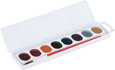 Prang® (Dixon Ticonderoga®) Washable Semi-Moist Watercolor Set with Brush, Oval Pan, Glitter, 8-Color Set
