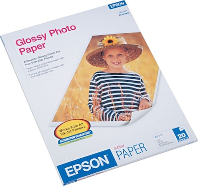 Epson Glossy Photo Paper, 8.5" x 11", 20 Sheets/Pack (S041141)