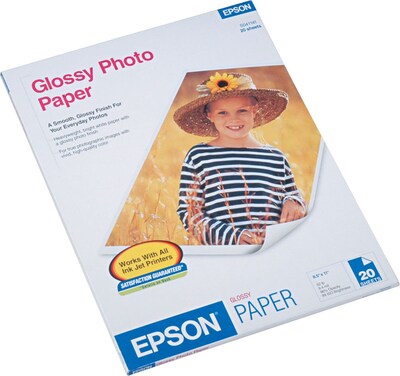 Epson Glossy Photo Paper, 8.5 x 11, 20 Sheets/Pack (S041141)