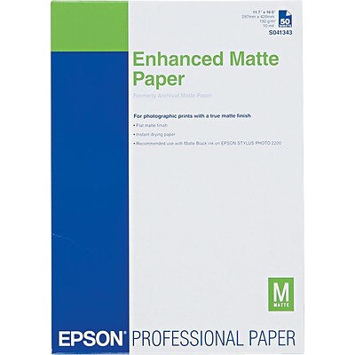 Epson Ink Jet Paper, Matte, Archival, 11.7 x 16.5, 50 Sheets