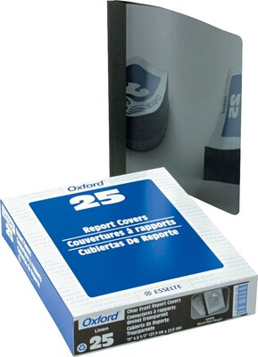 Oxford® Clear Front Report Covers with Linen Finish, Black, 8 1/2 x 11, 25/Bx