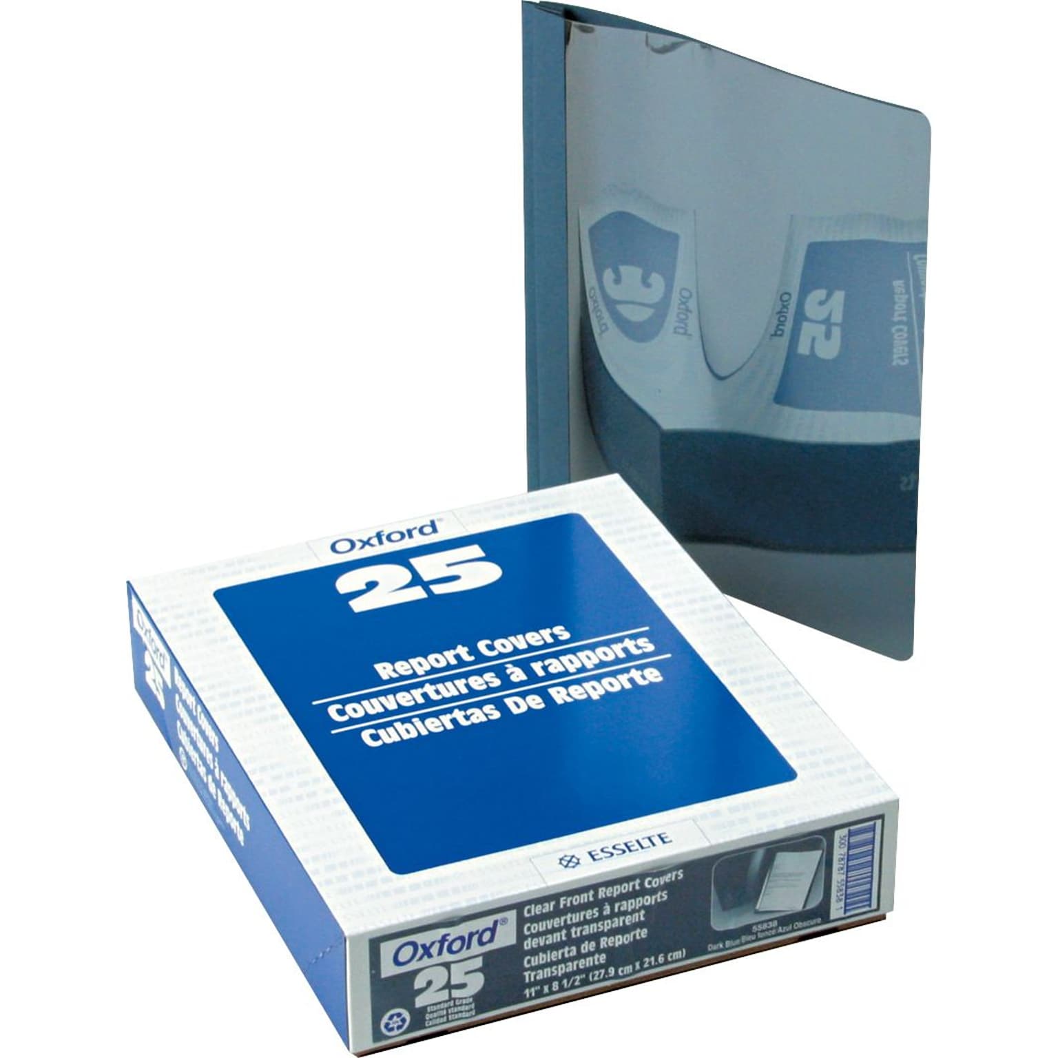 Oxford Clear Front Report Covers, Dark Blue, 8 1/2 x 11, 25/Box (55838EE)