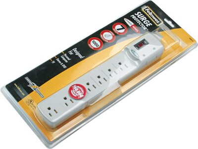 Fellowes® Surge Protector with Phone/Fax, 7-Outlet, 1,000 Joules, Platinum, 1-5/8H x 11-7/8W x 2-1/8D