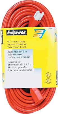 Fellowes® Heavy Duty Indoor/Outdoor Extension Cord, 50 Long, Orange