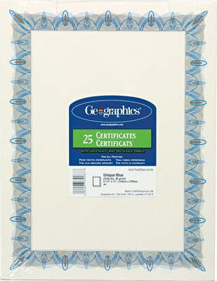 Geographics Achievement Certificates, 8.5 x 11, Blue/White, 25/Pack (GEO39087)