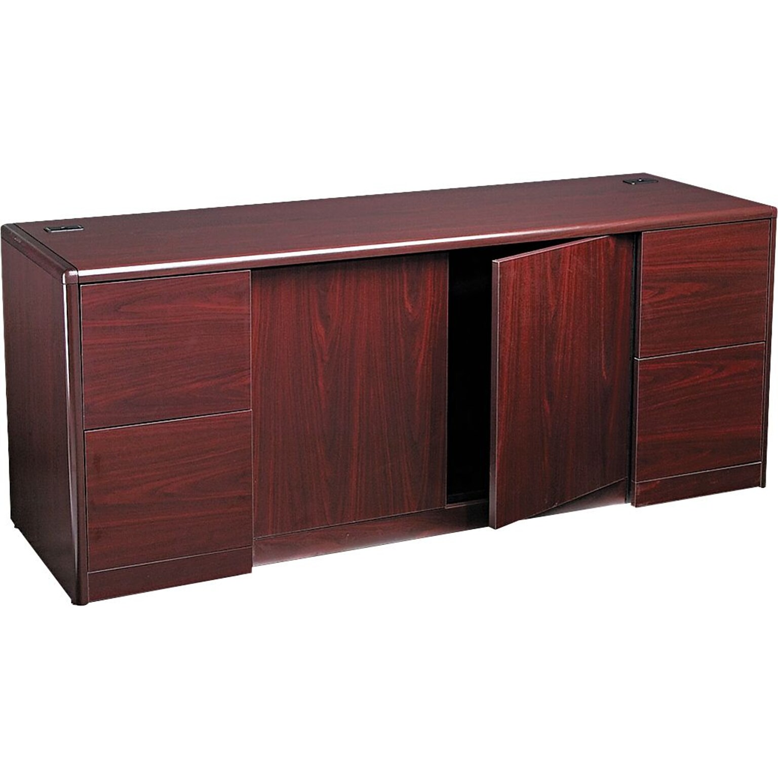 HON® 10700 Series with Full-Height Pedestals in Mahogany, Credenza with Doors