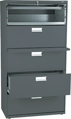 HON® Brigade 600 Series Lateral File Cabinet, A4/Legal/Letter, 5-Drawer, Charcoal, 19 1/4D (685LS)