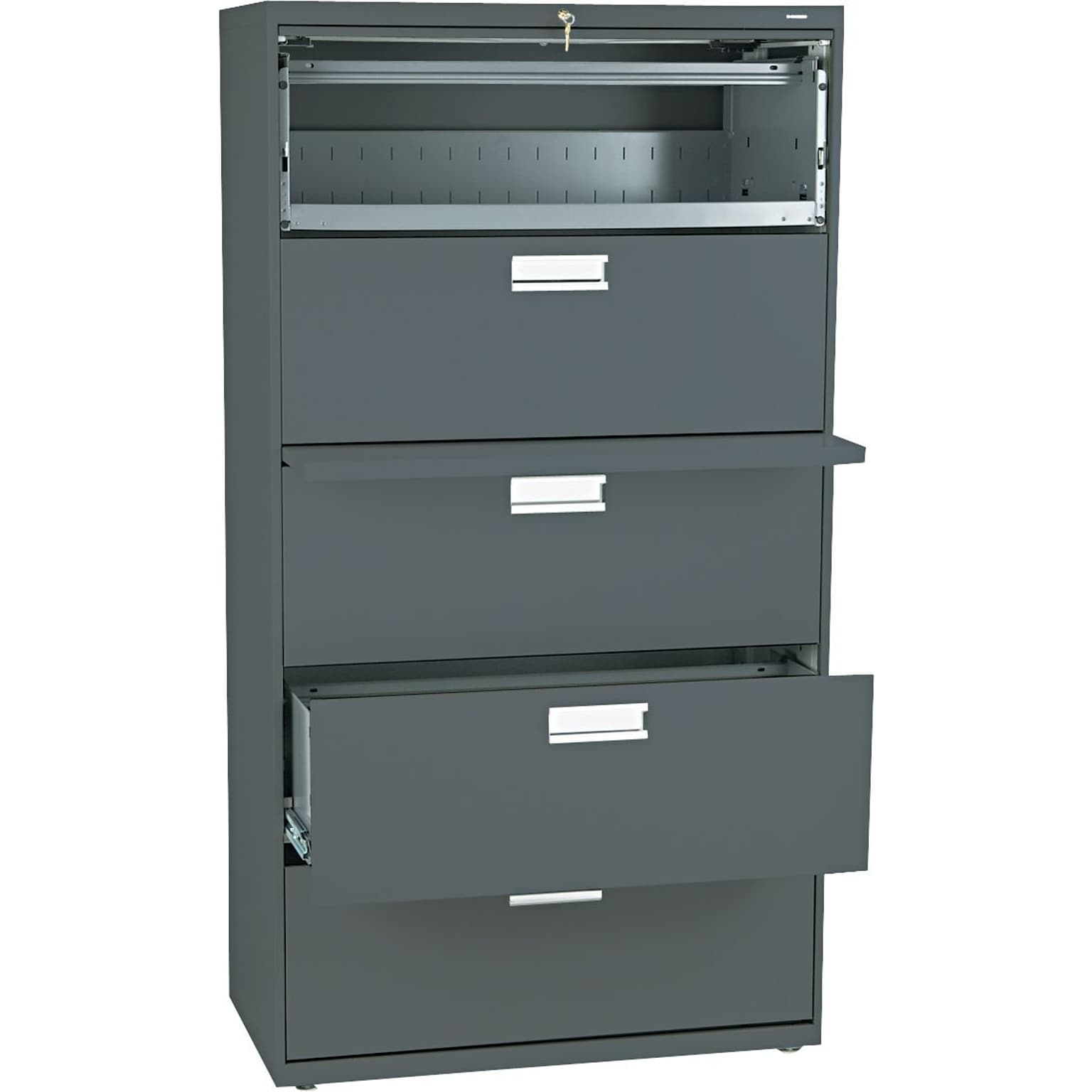 HON® Brigade 600 Series Lateral File Cabinet, A4/Legal/Letter, 5-Drawer, Charcoal, 19 1/4D (685LS)