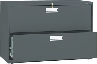 HON Brigade 600 Series Lateral File Cabinet, A4/Legal/Letter, 2-Drawer, Charcoal, 42W