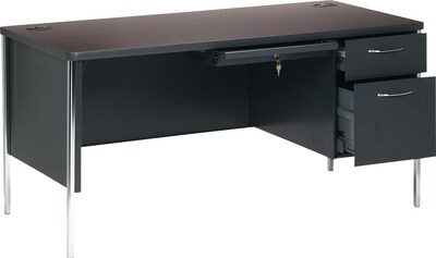 HON Mentor™ Series 60 Single Pedestal Desk with Chrome Legs and Pulls, Mahogany/Charcoal, 29 1/2H x 60W x 30D
