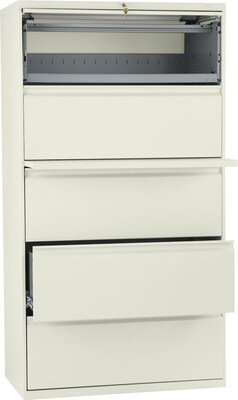 HON Brigade® 800 Series Lateral File, 5-Drawer with Roll-Out/Posting Shelves,67Hx36Wx19-1/4D,Putty