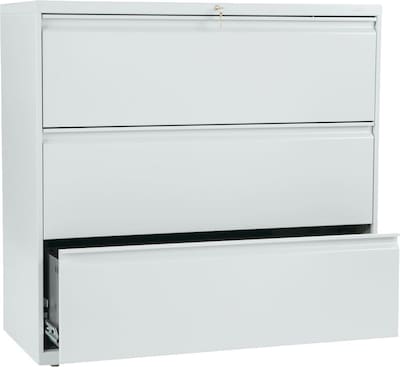 Hon® Brigade® 800 Series 3-Drawer Lateral File Cabinet, Light Gray, Legal (893LQ)