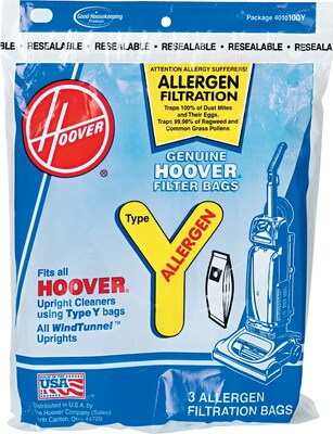 Hoover Type Y Allergen Filtration Vacuum Bags, 3/Pack (4010100Y)