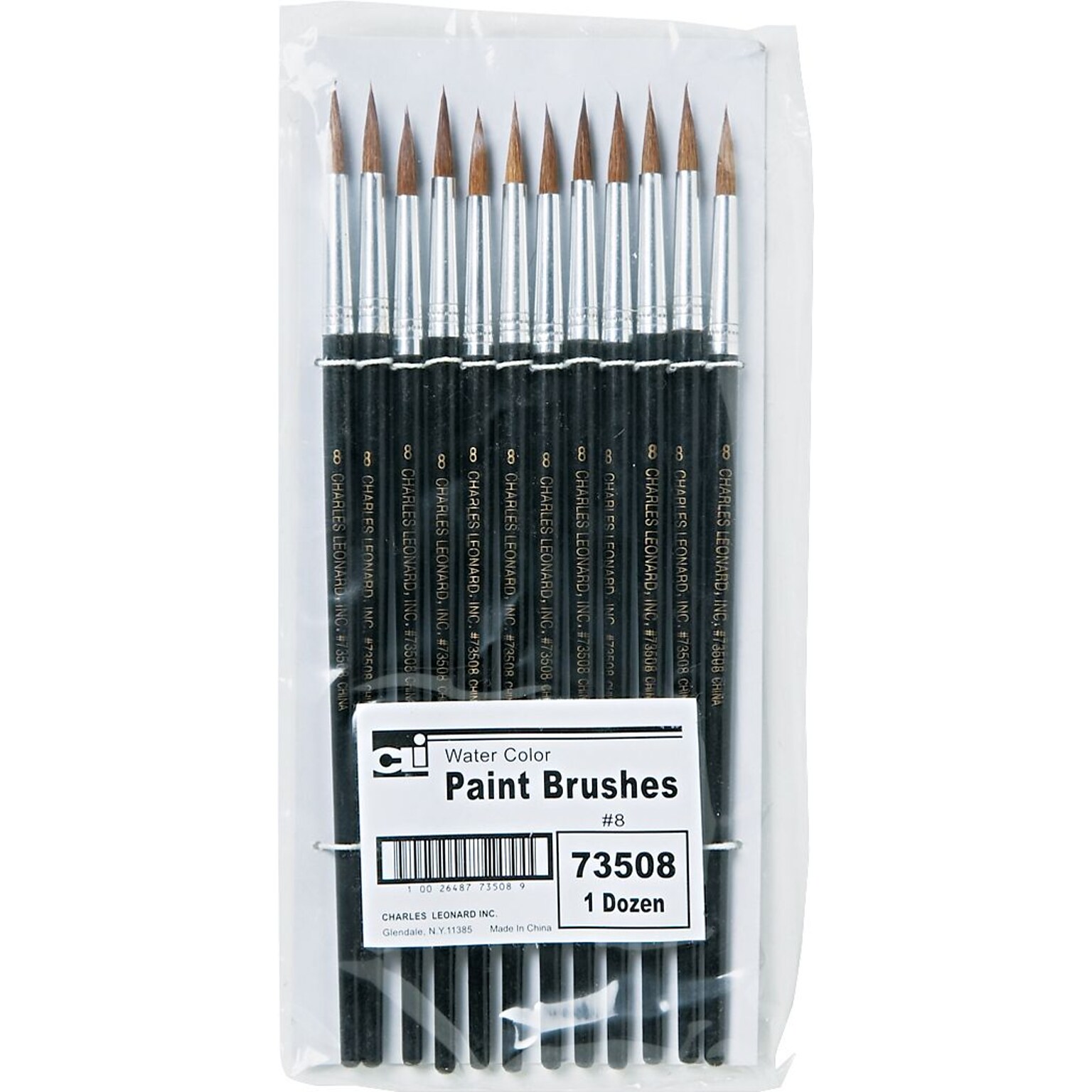 Leonard Paint Brush, Fine Camel Hair, Black, Aluminum Ferrules, Size 8, 13/16 Brush, 12/Pk