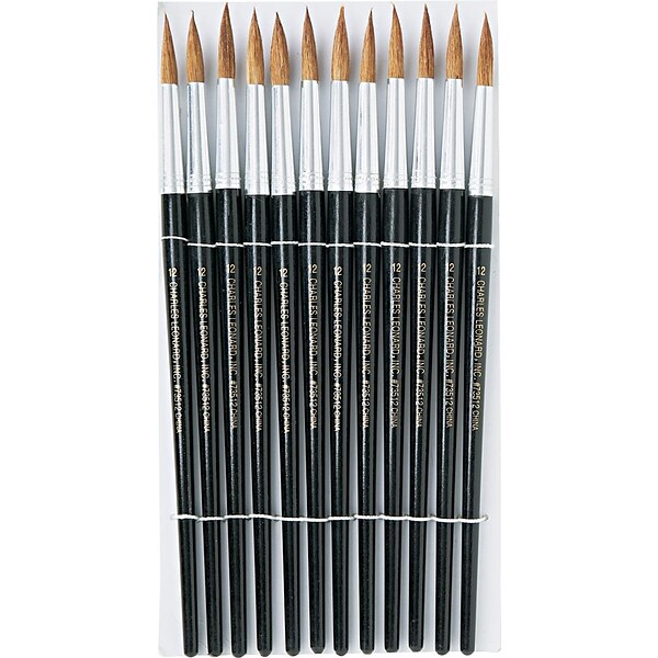 Leonard Paint Brush, Fine Camel Hair, Black, Aluminum Ferrules, Size 12, 1 1/16 Brush, 12/k