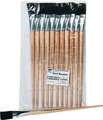 Leonard Long Handle Easel Brush; Natural Bristle, Flat, Natural Wood Colors, Size 22, 12/Pk