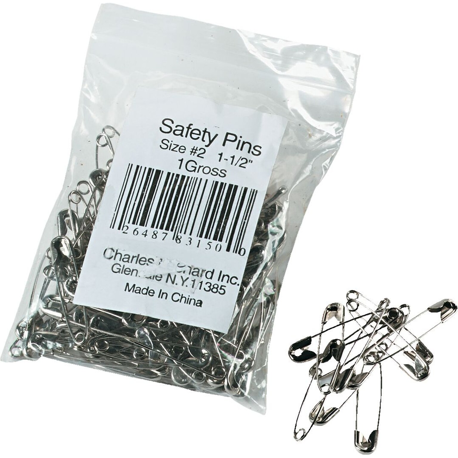 Nickel-Plated Steel Safety Pins, 1-1/2, 144 Pins/Pack