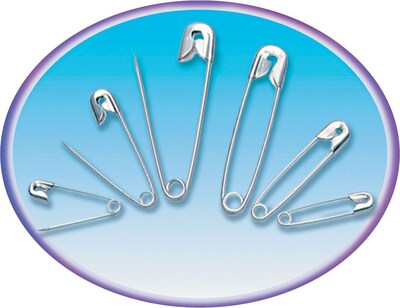 Safety Pins, Assorted Sizes, Nickel Plated, 50/Pk