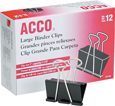 ACCO® Large Binder Clips, Non-Slip Grip, Dozen (72100)