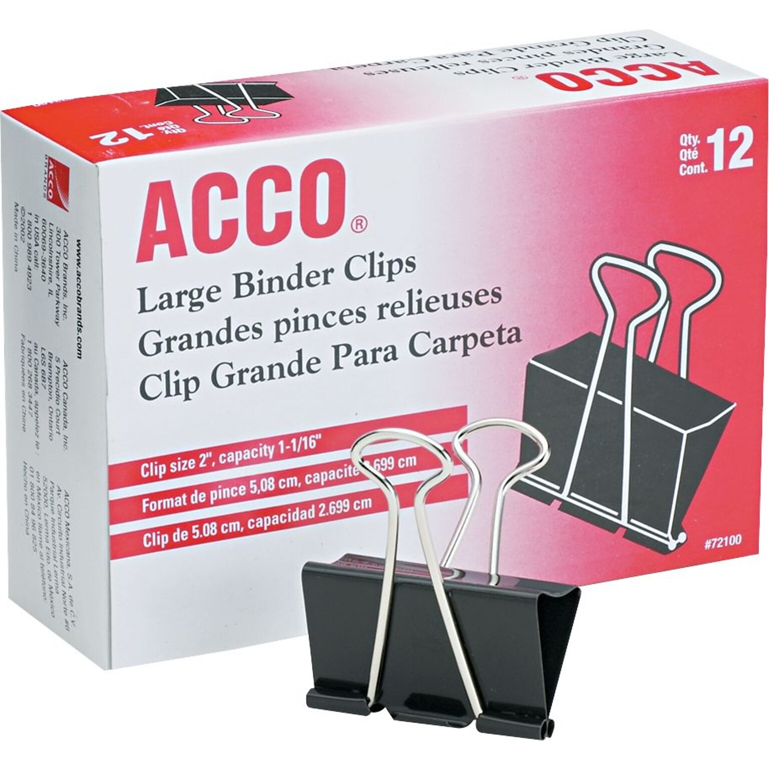 ACCO® Large Binder Clips, Non-Slip Grip, Dozen (72100)