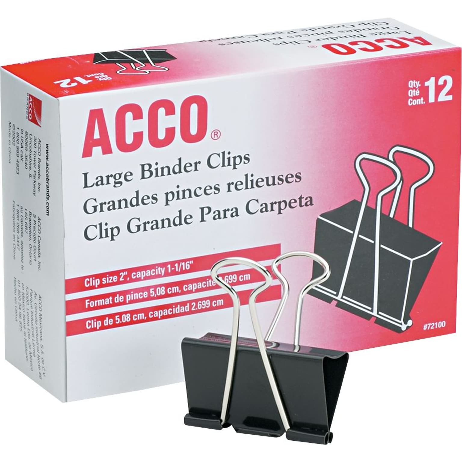 ACCO® Large Binder Clips, Non-Slip Grip, Dozen (72100)