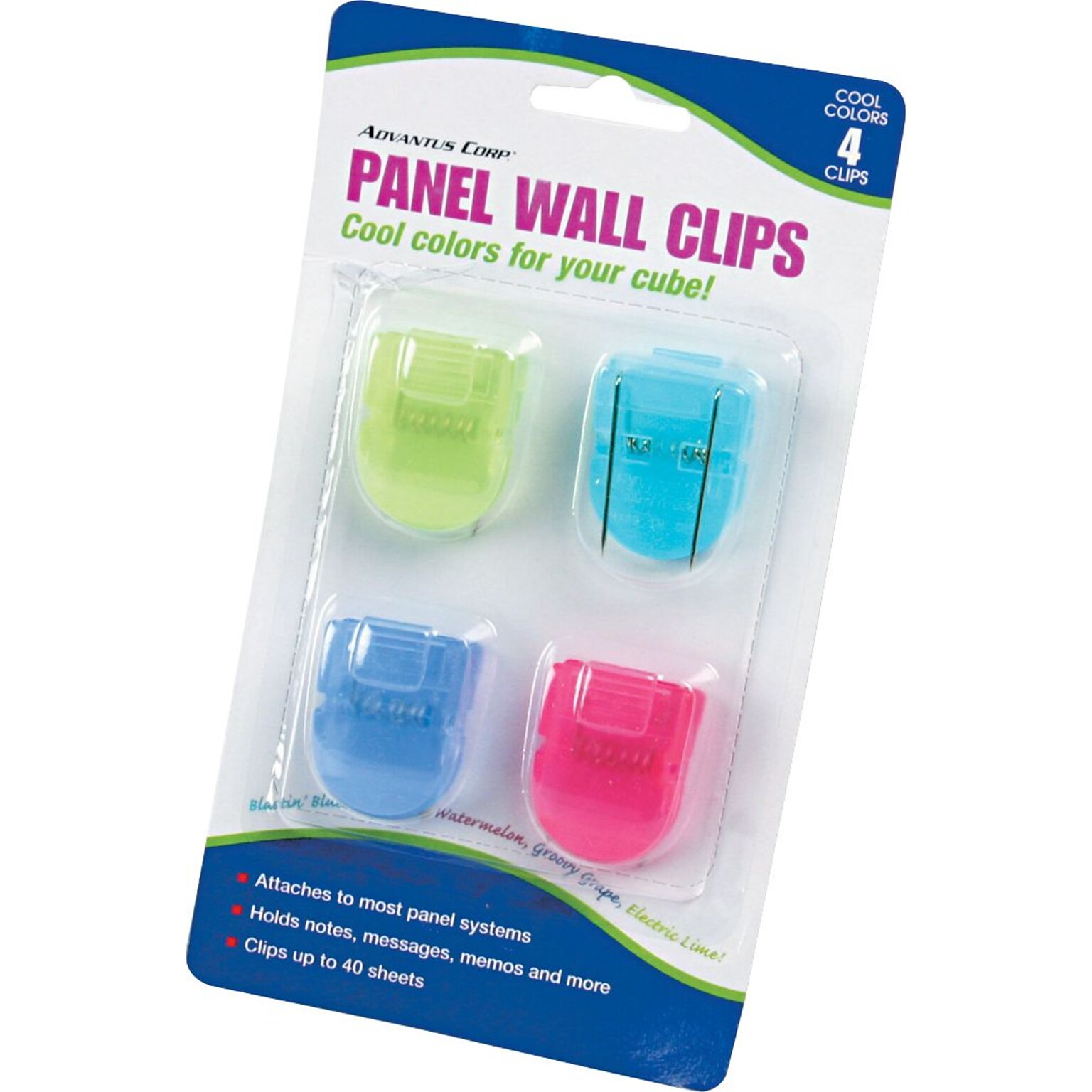 Advantus Cubicle Clips, Assorted Cool Colors, 4/Pack (75306)