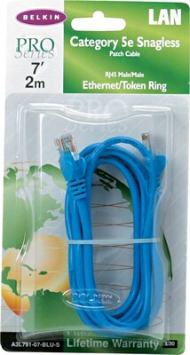 Belkin® 7 RJ45 Cat-5E Patch Cables, Snagless,  Blue