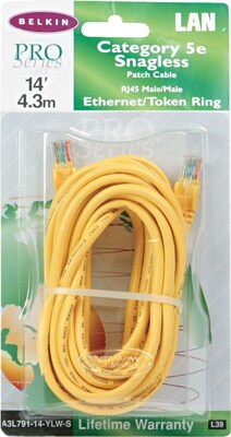 Belkin® 14 RJ45 Cat-5E Patch Cables, Snagless,  Yellow