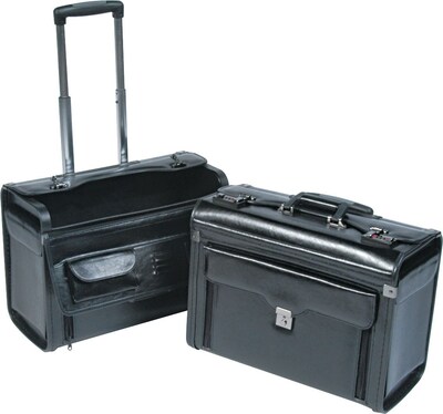 Bond Street Leather Catalog/Computer Case on Wheels Laptop Roller, Black (546110)